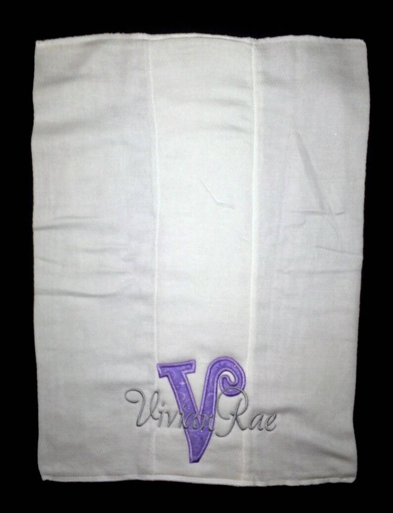 Custom appliqued initial burp cloth