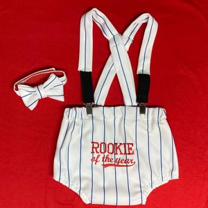 Rookie of the year Baseball diaper cover, Suspenders and bow tie