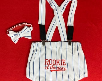 Copertura per pannolini da baseball Rookie of the year, bretelle e papillon