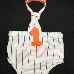 Baseball diaper cover and neck tie