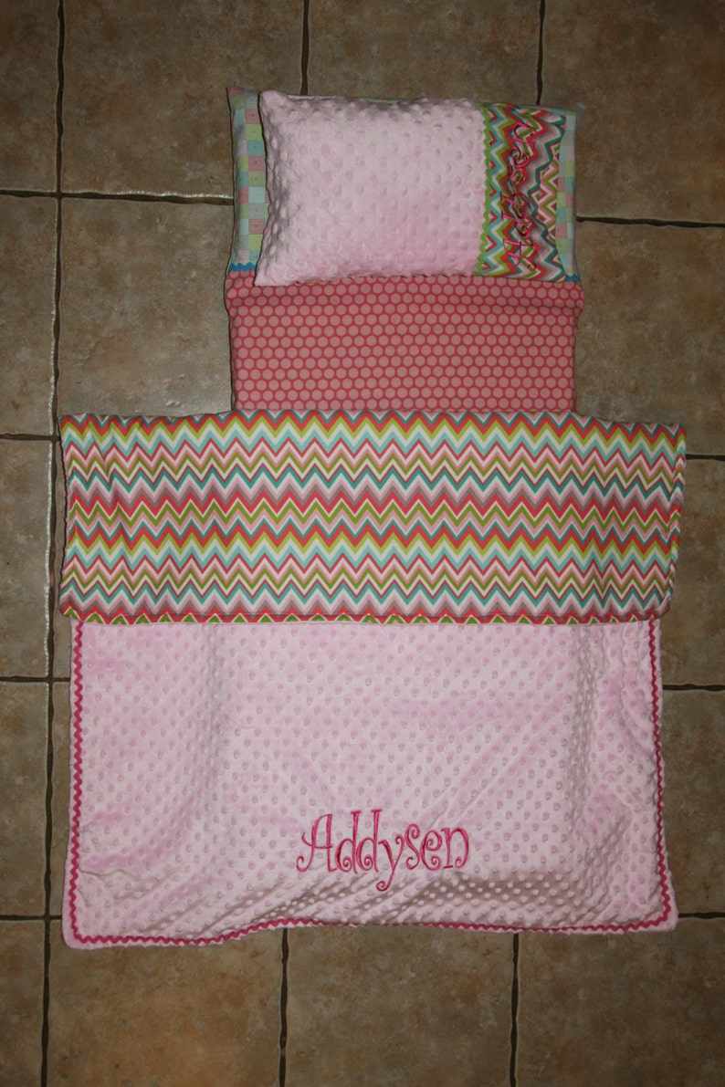 Custom monogrammed chevron nap mat cover pillow and pillow case blanket
