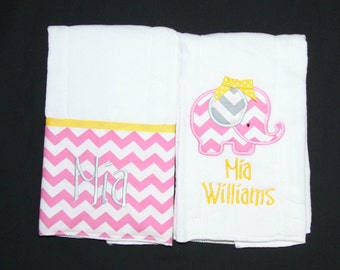 Custom appliqued  elephant burp cloths
