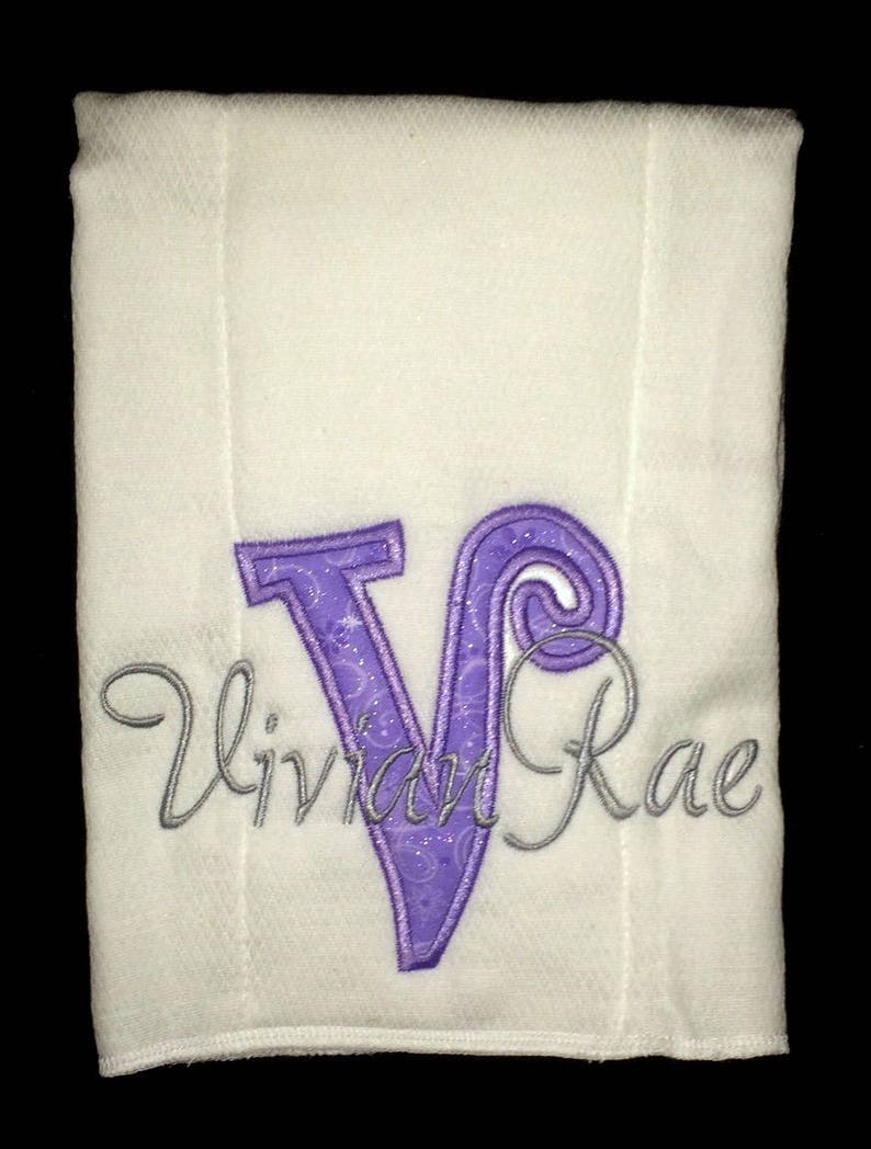 Custom appliqued initial burp cloth