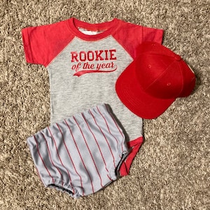 Rookie of the year diaper cover, creeper and baseball cap