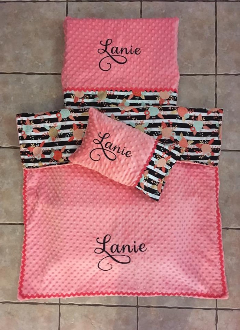 Custom embroidered floral nap mat cover and blanket