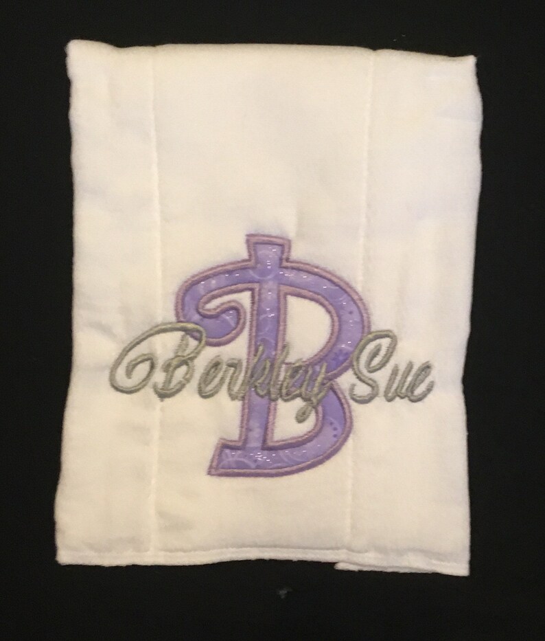 Custom appliqued initial burp cloth