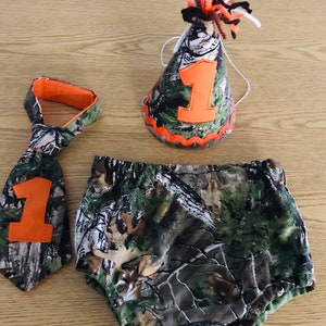 Custom Camo cake smash outfit with birthday hat