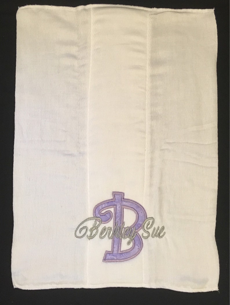 Custom appliqued initial burp cloth