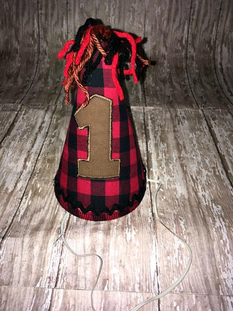 Lumberjack diaper cover tie and birthday hat outfit
