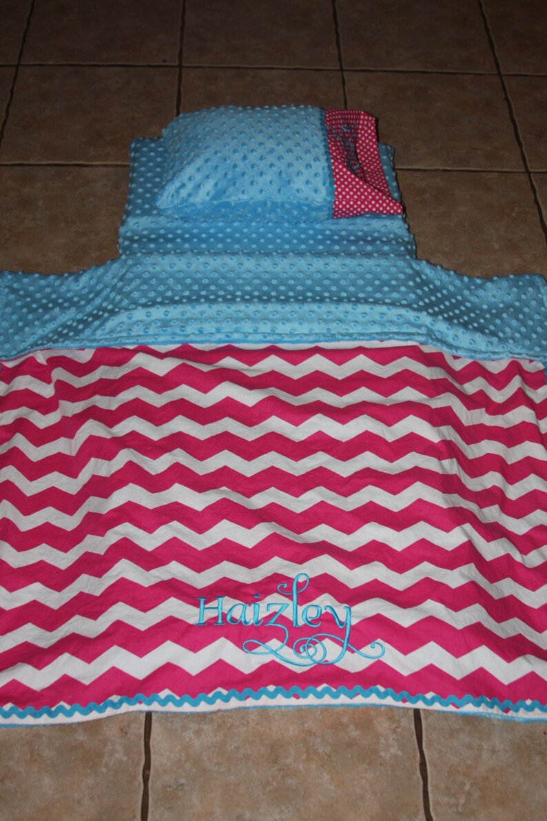 pillow and pillow case blanket Custom appliqued chevron nap mat cover