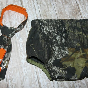 Camo diaper cover and neck tie