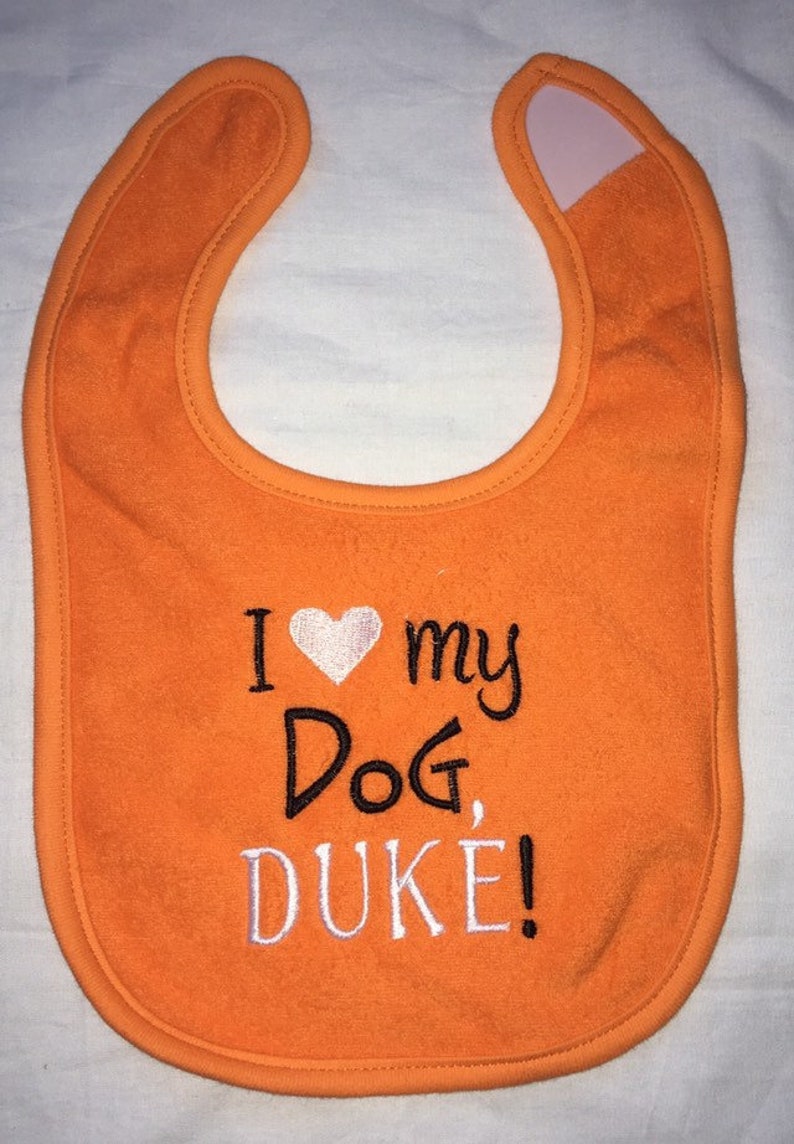 I heart my dog custom embroidered bib