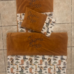 Coprimaterasso per il pisolino con stivale da cowboy ricamato personalizzato, coperta, cuscino e federa