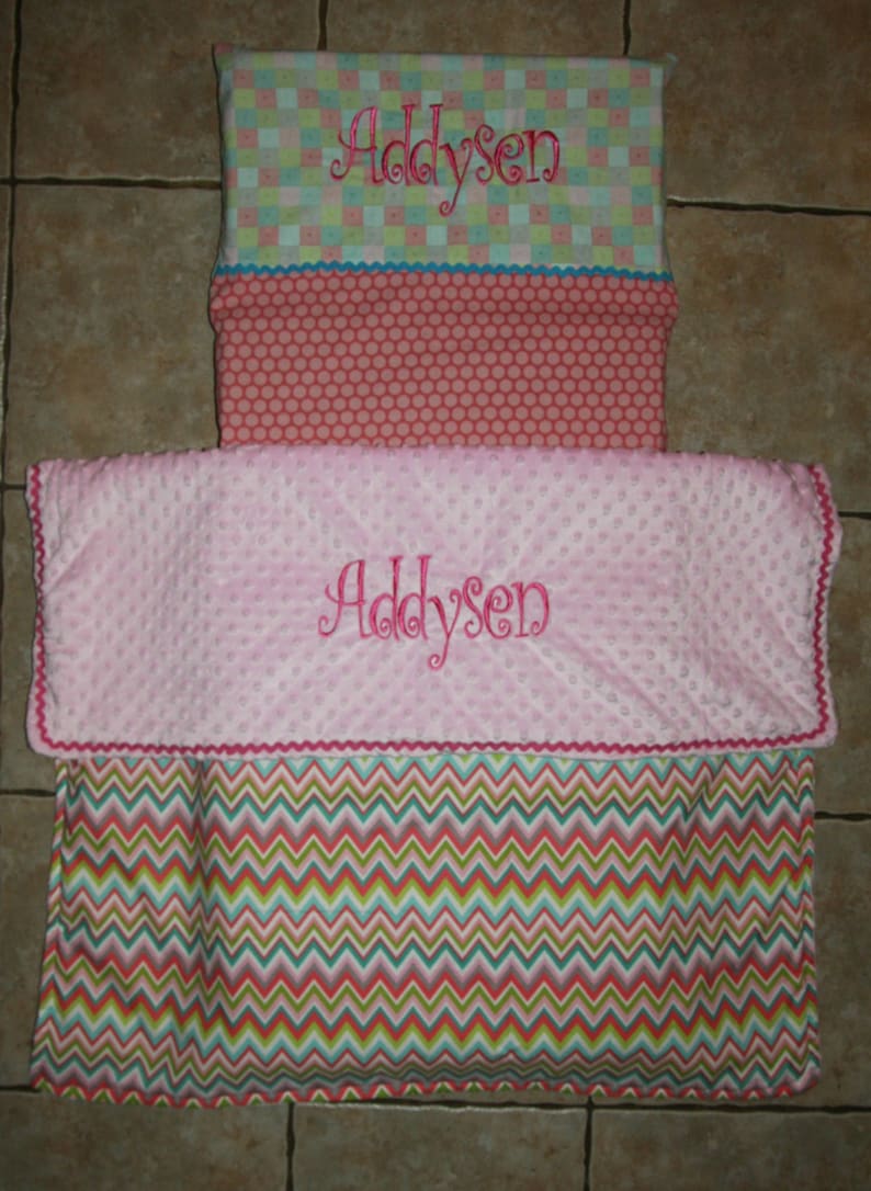 Custom monogrammed chevron nap mat cover pillow and pillow case blanket