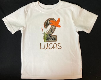 Custom appliqued duck hunting birthday shirt