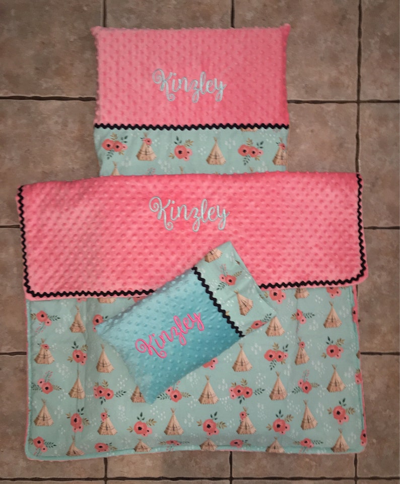 blanket pillow and pillow case Custom embroidered teepee nap mat cover