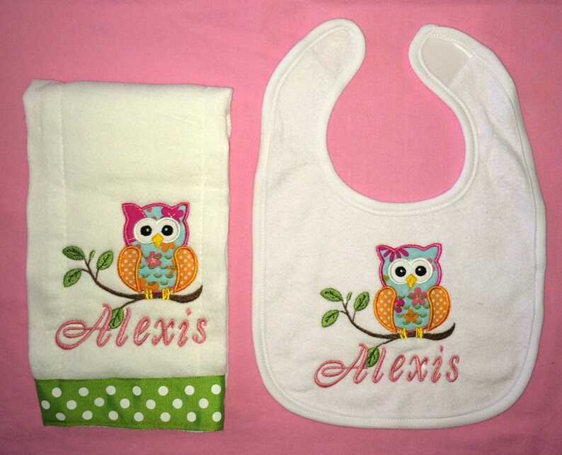 Owl Diaper Changing Blanket Appliqued Burp Cloth and Bib Etsy