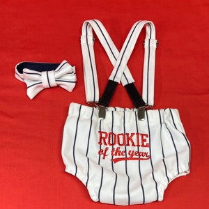 Rookie of the year Baseball diaper cover, Suspenders and bow tie