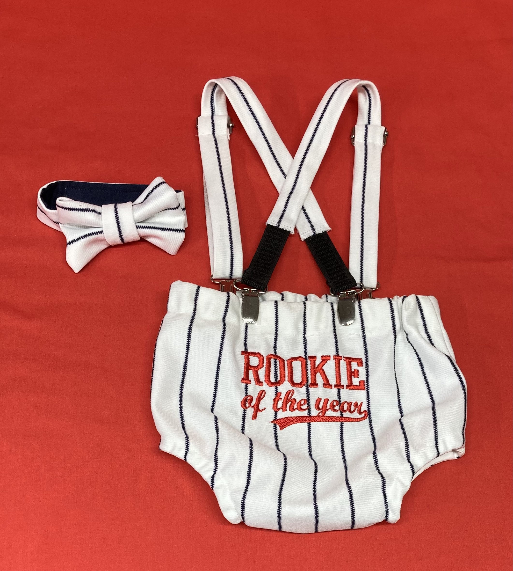 Rookie of the year Baseball diaper cover, Suspenders and bow tie