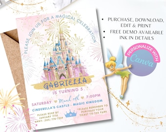 Disney Castle Invite, Castle Invite, Magical Birthday, Disneyland Birthday, Disney Birthday, Cinderella Castle