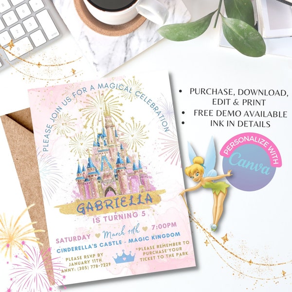 Disney Castle Invite, Castle Invite, Magical Birthday, Disneyland Birthday, Disney Birthday, Cinderella Castle