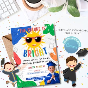 Invitación de graduación con foto para preescolar, invitación editable para fiesta de graduación, invitación para fiesta de graduación, graduación de preescolar