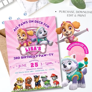 Puppy Invitation, Dog Theme, Puppy Theme invite, Digital Download, Pink Puppy Girl Invitation