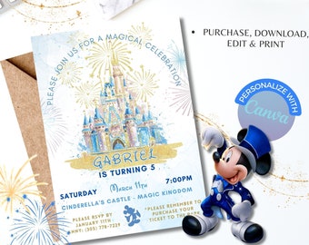 Disney Castle Invite, Castle Invite, Magical Birthday, Disneyland Birthday, Disney Birthday, Boy Disney Birthday