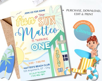 Summer Birthday Invitation, Beach Club, Pool Party (Digital Download)