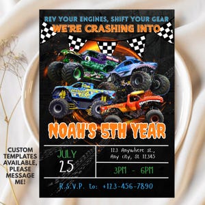 Invito di compleanno Monster Truck / Modello Canva modificabile / Invito per festa di compleanno di camion / Invito Monster Truck / Download immediato immagine 2
