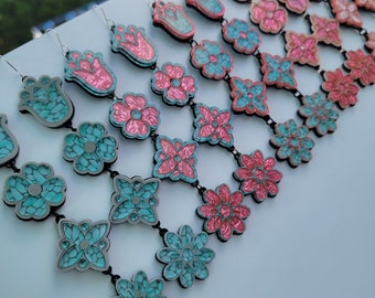 Pink and turquoise floral earrings