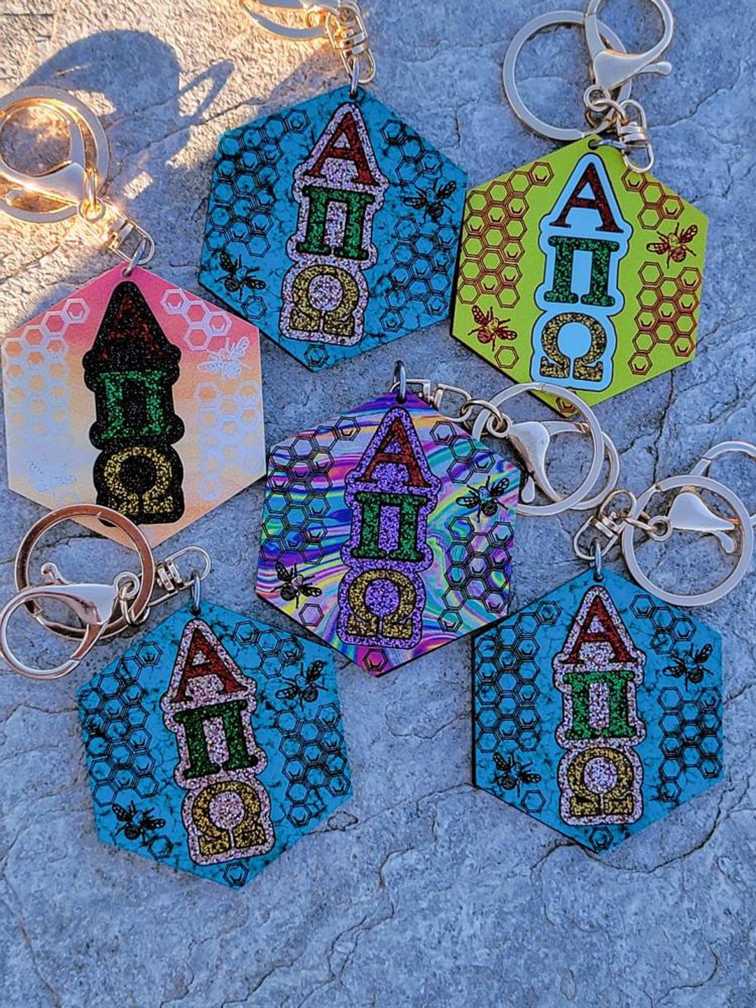 GOLD Alpha Pi Omega Keychains Etsy