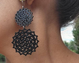 Black pinecone patchwork earrings