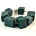 7 blue green ceramic cube beads, handmade clay art beads