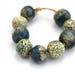 9 Handmade Ceramic Beads, Cracked Ball Beads, Textured Beads, Blue / Black / Celadon Beads, White Clay Beads, Nautical Beads
