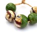RESERVED for S. 5 Green / White / Red Beads, Handmade Ceramic Beads, Rustic Beads, Clay Beads, Glazed Beads, Artisan Beads, Jewelry Supplies