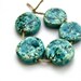 5 textured round flat blue ceramic beads, handmade white clay beads, jewelry supplies
