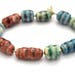 RESERVED for S. 11 Colorful Textured Tube Beads, Handmade Ceramic Beads, Blue / Green / Red Beads, Jewelry Supplies, White Clay Beads