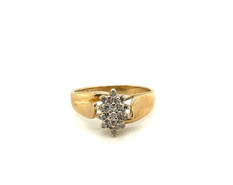 10K Yellow Gold Cluster Diamond Promise Engagement Ring