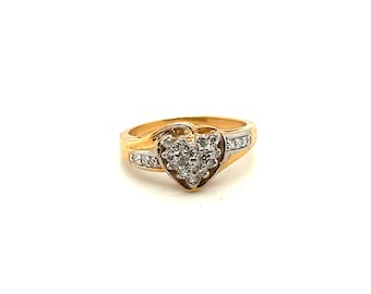 10K Yellow Gold .25CT Diamond Cluster Heart Shape Ring