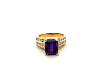 14KT Yellow Gold Diamond & Amethyst Engagement Ring