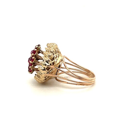 14K Yellow Gold Ruby Flower Statement Ring - image 2