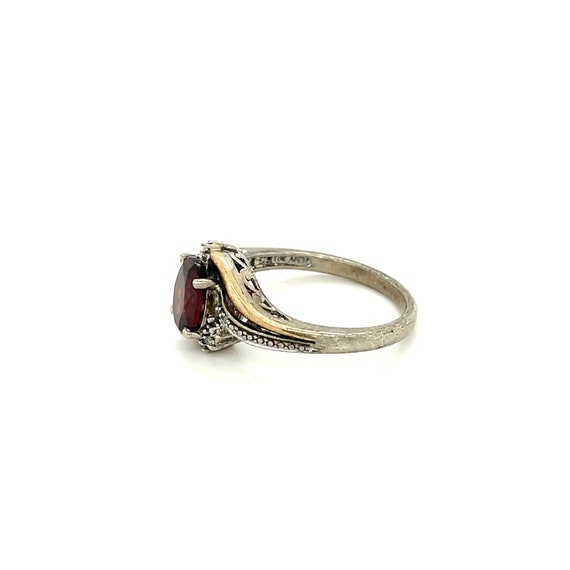 10K White and Yellow Gold Oval cut Garnet Ring - image 3