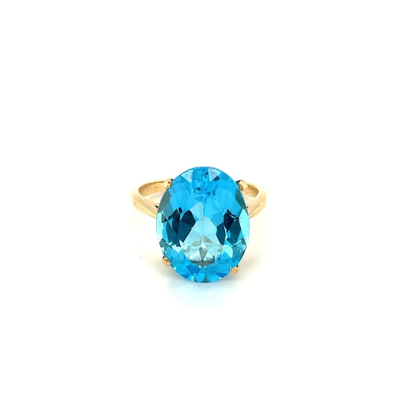 14K Yellow Gold Oval cut Blue Topaz Solitaire Ring - image 1