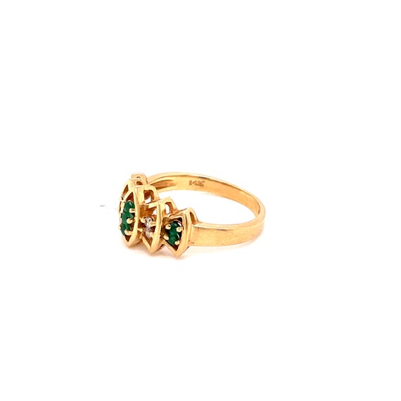 14K Yellow Gold Emerald and Diamond Ring - image 3
