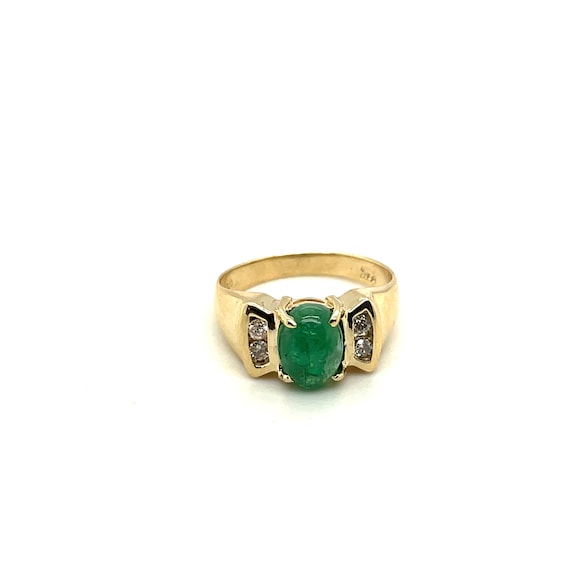 14K Yellow Gold Diamond & Cabochon Emerald Ring - image 1