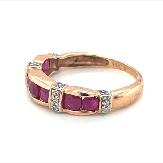 14K Rose Gold Ruby Round Cut Channel- Set Ring - image 2