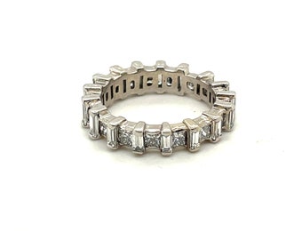 14K White Gold Princess and Baguette Cut Diamond Eternity Ring