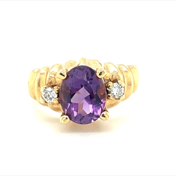 14K Yellow Gold Oval Cut Amethyst Diamond Ring - image 1