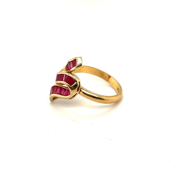 18K Yellow Gold Ruby Wave Ring - image 4